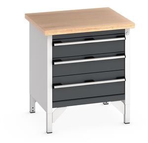 Bott Cubio Storage Workbench 750mm wide x 750mm Deep x 840mm high supplied with a Multiplex (layered beech ply) worktop and 3 integral drawers (2 x 150mm & 1 x 200mm high).... 750mm Wide Engineers Storage Benches with Cupboards & Drawers